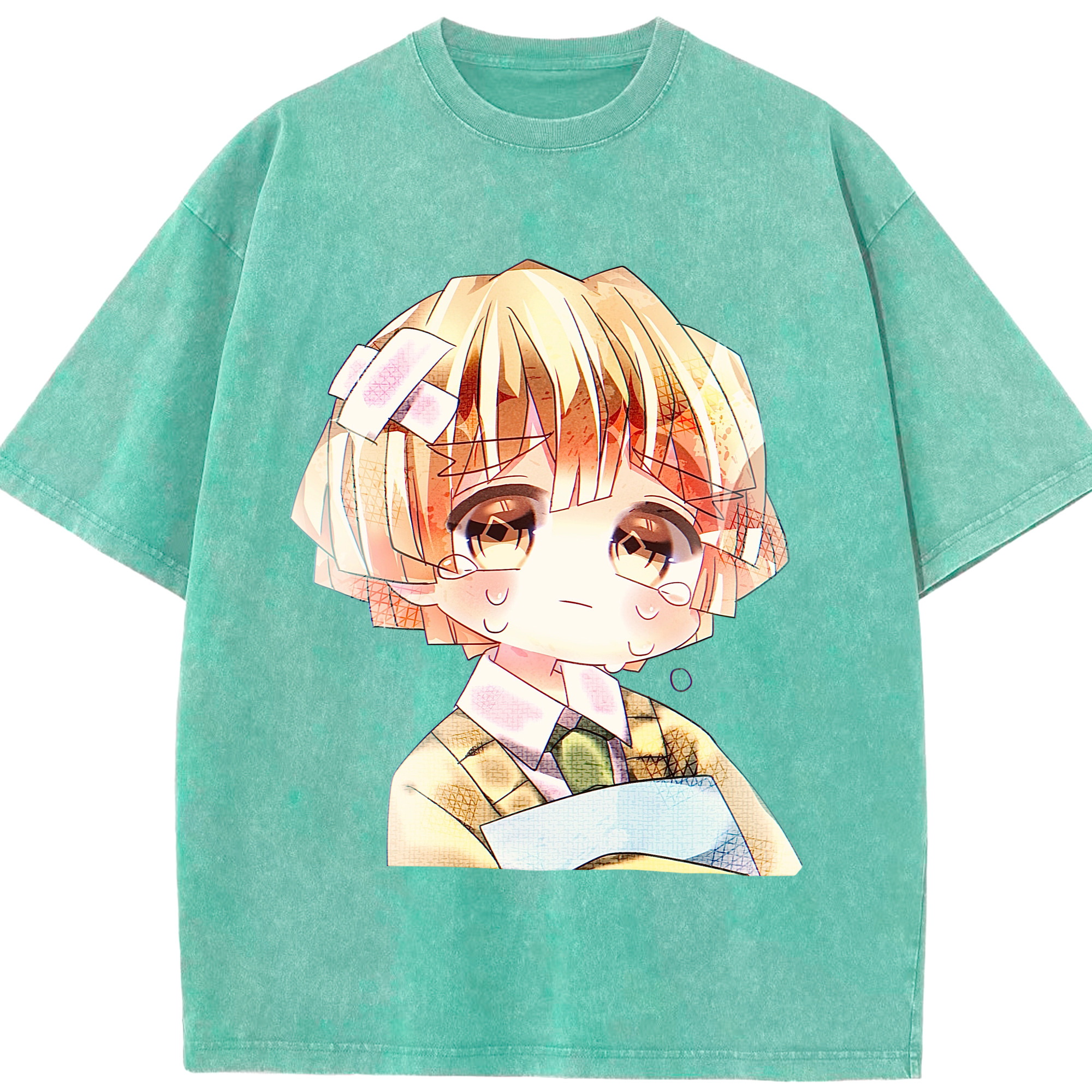 （画像用） 鬼滅の刃（きめつのやいば）我妻 善逸／あがつま ぜんいつ Agatsuma Zenitsu 綿100% ヴィンテージ風 半袖Tシャツ（フロントプリント）